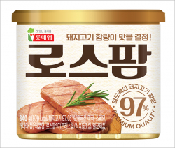 '로스팜97'은 한 캔에 97% 함량의 돼지고기를 가득 담았다.(사진=롯데제과)